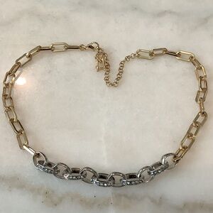 Steve Madden Two-Tone Gold and Silver Crystal Link Necklace, Brand New